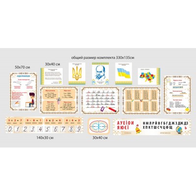 Комплект інформаційних стендів для початкової школи (білий та коричневий)